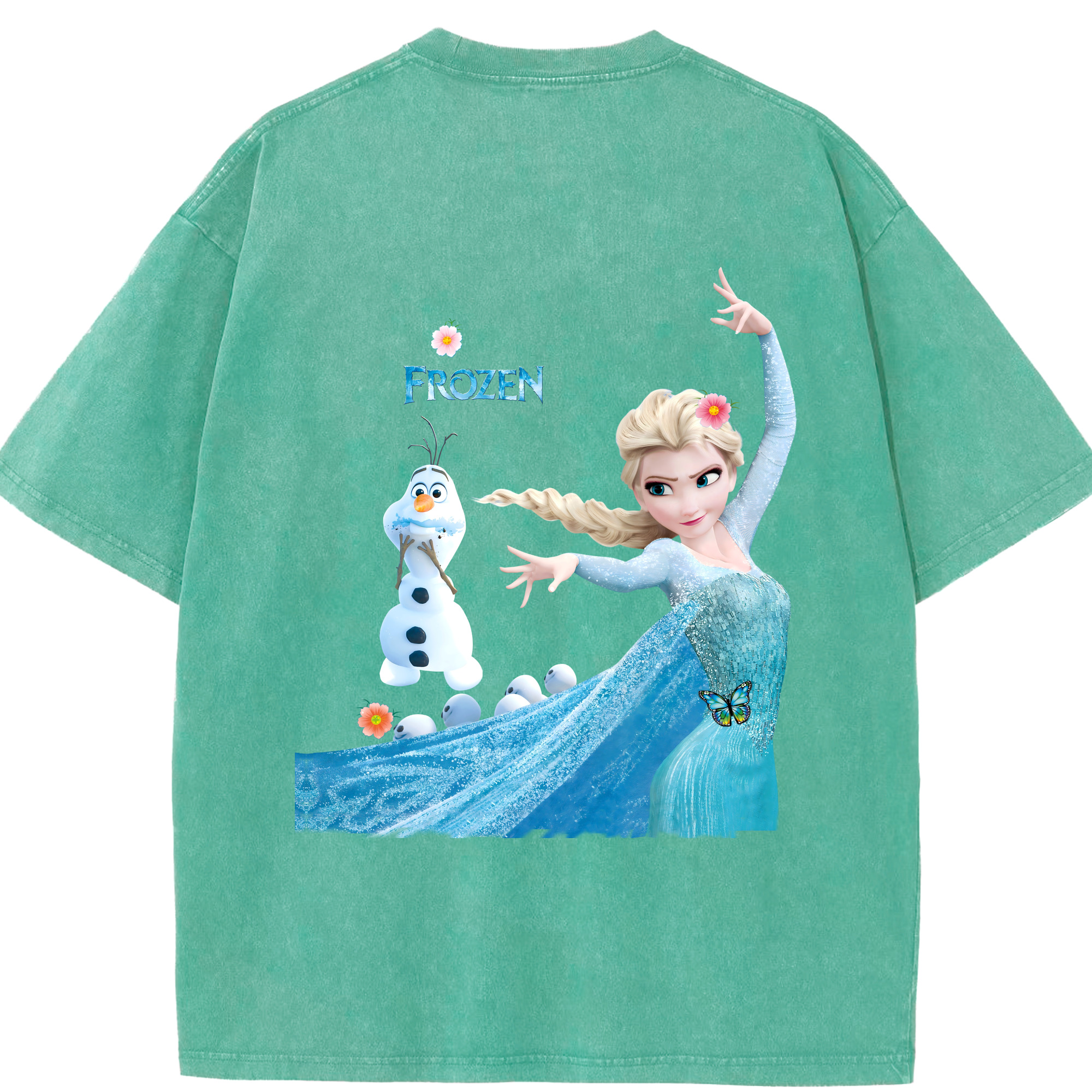 （画像用） アナと雪の女王 アンナ エルサ Frozen Anna Elsa 綿100% ヴィンテージ風 半袖Tシャツ（背面プリント）